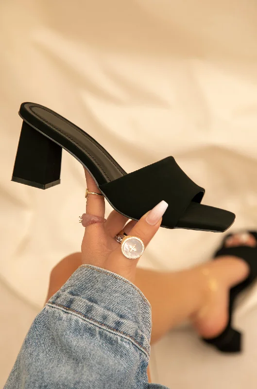 Valentine Block Heel Mules - Black