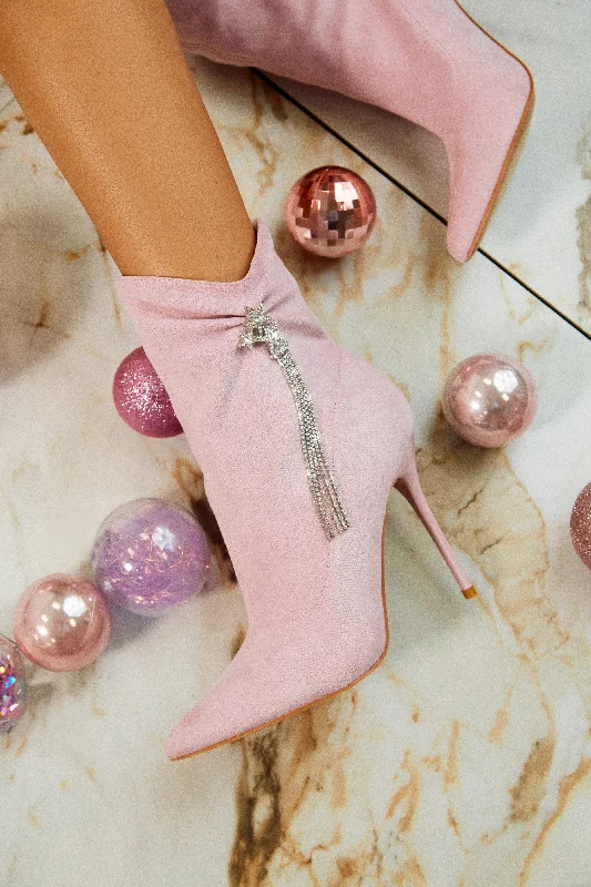 Always A Party Embellished Pointed Toe Bootie - Pink