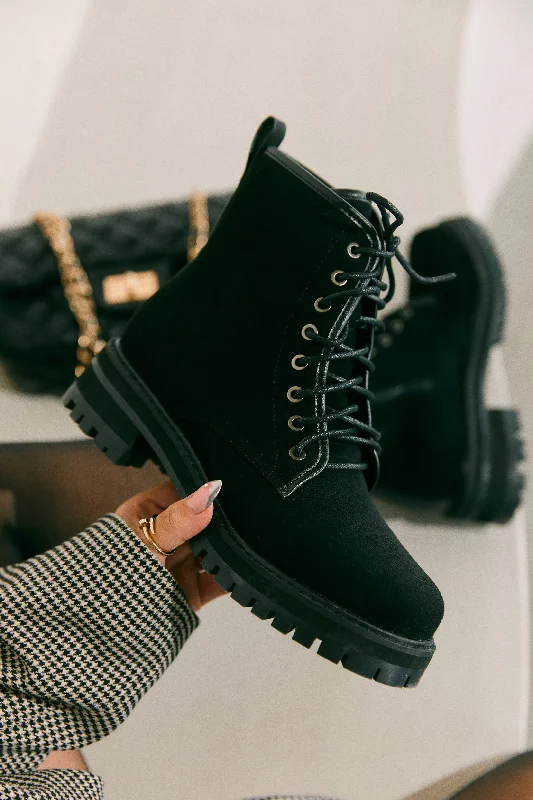 Paige Lace Up Combat Boots - Black