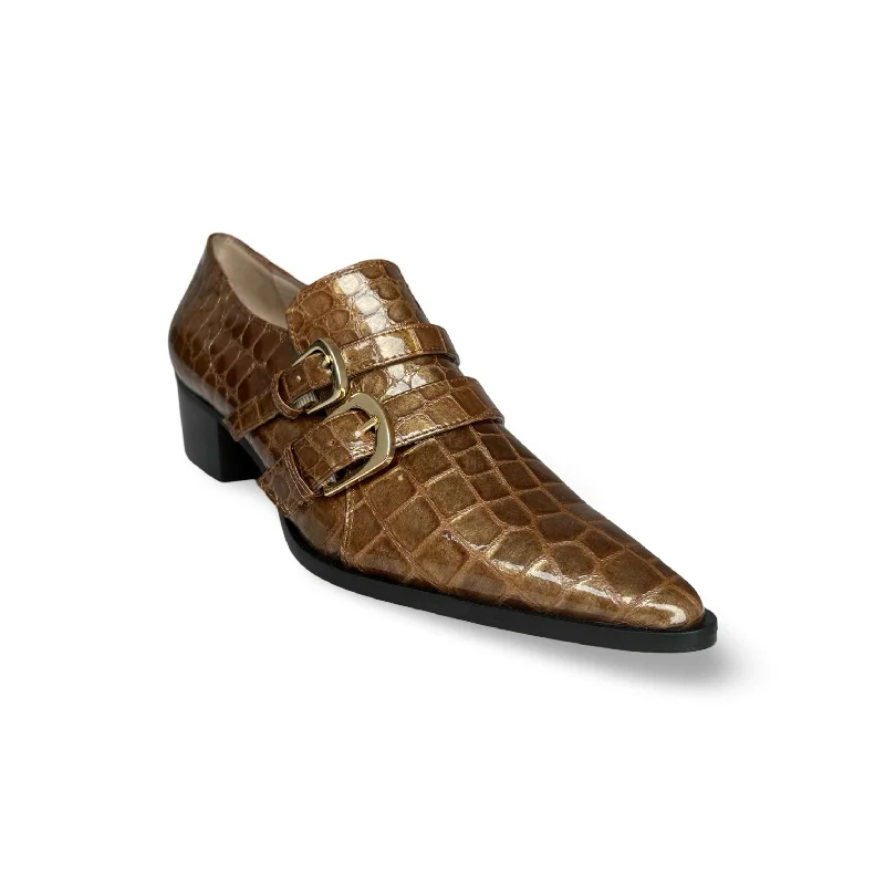 Palagio Patent Taupe Croc Buckle