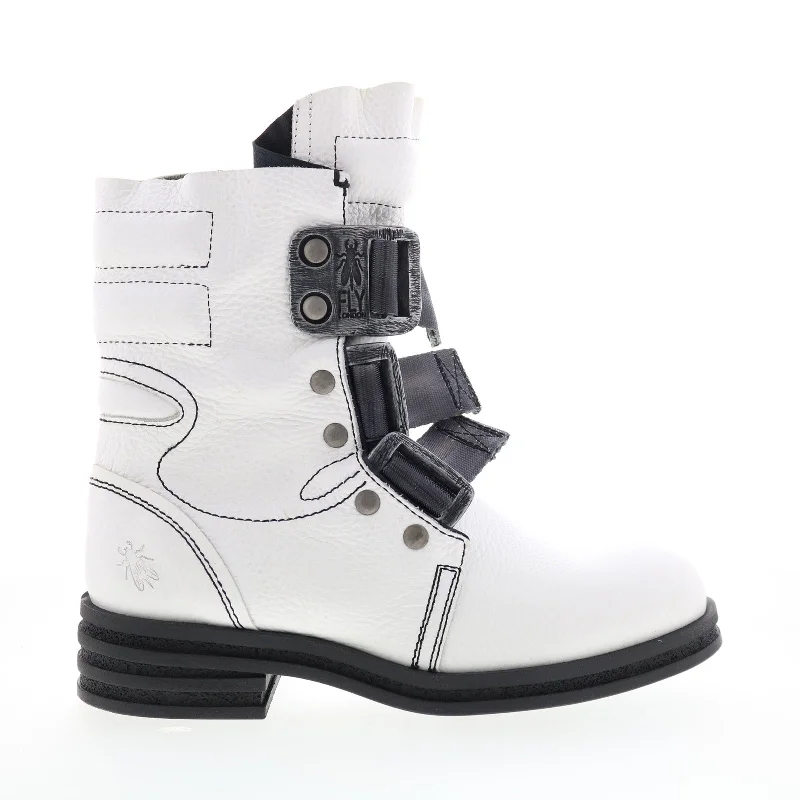 Fly London Kiff KIFF682FLY-009 Womens White Leather Strap Casual Dress Boots